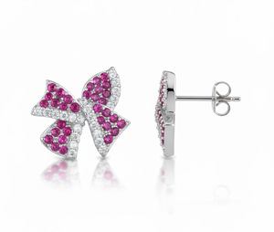 Boucles d'oreilles à nœud papillon mignonnes en argent 925 avec micro-incrustation de rubis, bijoux pour femmes à porter au quotidien - Product Image 2