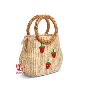 Sac cabas en paille avec fraises brodées, poignée ronde, style bohème, sac à main de plage léger pour femme - Product Image 2