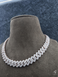 AARVA JEWELS Moissanite <b>Statement</b> <b>Necklace</b> 18K Solid Gold Rose Gold Plated Geometric Link Chain Luxury Unisex <b>Necklaces</b> - Product Image 3