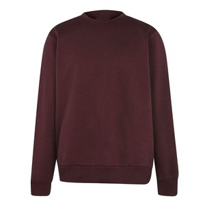 Sweat-shirt col rond bordeaux uni en mélange de coton tricoté, coupe classique, manches longues, respirant, séchage rapide, décontracté, anti-boulochage - Product Image 1
