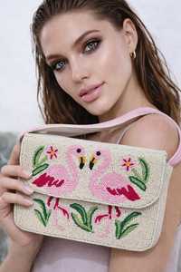 Bolso de Hombro con Cuentas Hechas a Mano con Diseño de Flamenco, Bolso con Diseño Floral Tropical - Product Image 2
