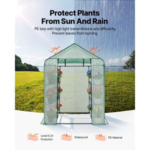 Serra da Giardino Walk-in 141 cm x 142 cm x 200 cm con Telaio in Acciaio e Legno, 2 Livelli, 8 Ripiani, Porta con Cerniera Scorrevole, Copertura in PE per Esterni - Product Image 5