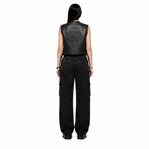 Chaleco de Cuero Genuino de Búfalo de 1.3mm para Mujer, Estilo Cuadrado, Regular, Moto, Biker, Streetwear, Modular - Product Image 2