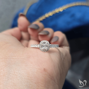 0.5CT Elongated <b>Cushion</b> Cut Lab Grown Diamond Halo <b>Ring</b> IGI Certified Pave Band 10K White Gold Engagement <b>Ring</b> - Product Image 4