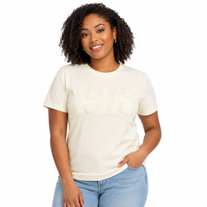 T-shirt à col rond en chenille 100 % coton brodé Delta Sigma Theta DST 1913 pour femmes, vêtements de sororité, vente en gros, grandes tailles - Product Image 1