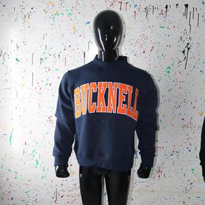 Sweat-shirt à col montant BUCKNELL bleu marine, broderie appliquée 100% orange, col large, fils fins - Product Image 2