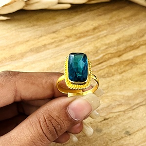 Unique Design Boho Topaz <b>Ring</b> Vintage Brass Band Women 18k <b>Gold</b> Plated Beaded Solitaire <b>Cocktail</b> Statement for Wholesale/OEM/ODM - Product Image 3