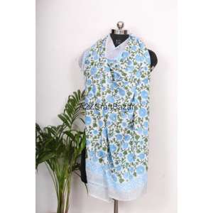 Floral & Argyle Digital Print 100% Cotton Lightweight Breathable Skin-Friendly <b>Women's</b> Scarf for Beachwear & Daily Use - Product Image 5