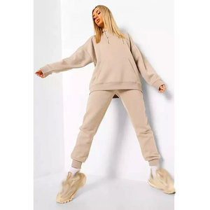 <b>Women</b> <b>White</b> Solid Fleece Hooded Sweatshirt <b>Jogger</b> Set Full Sleeve Loose Fit Casual Sportswear All Seasons - Product Image 2