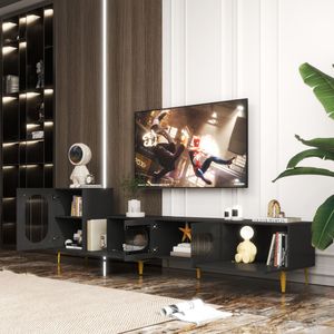 Mobile TV Rettangolare Estensibile in Legno, Centro Intrattenimento per Soggiorno e Camera da Letto, Console Multimediale - Product Image 2