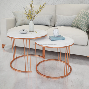 โต๊ะทำรังโลหะสีทองสไตล์อเมริกันที่ทันสมัยพร้อมหินอ่อนสีขาวโต๊ะกาแฟ/ท้ายโต๊ะสำหรับตกแต่งบ้านและห้องนั่งเล่น - Product Image 2