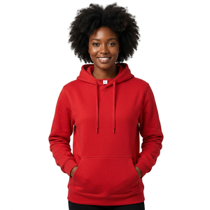 Sudadera con Capucha Roja para Hombre, 100% Algodón, Felpa, Corte Regular, Color Sólido, Informal, con Bolsillo, para Otoño - Product Image 4