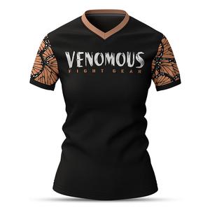 เสื้อยืดแขนสั้นสีดำ Venomous Fight Gear พิมพ์ลายผีเสื้อที่ด้านหลัง แห้งเร็ว ทรงสปอร์ต ชุดกีฬาสำหรับผู้ชายและผู้หญิง - Product Image 5