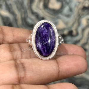 High quality Natural Charoite Gemstone Brass Silver Plated <b>Rings</b> for women handmade factory price trending jewelry - Product Image 5
