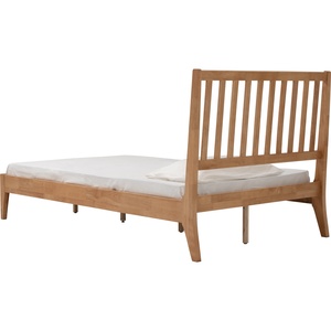 Southwestern <b>Queen</b> <b>Size</b> Wood <b>Bed</b> Frame Minimalist Vertical Slat Headboard Natural Oak Finish Platform <b>Bed</b> Bedroom Furniture - Product Image 5