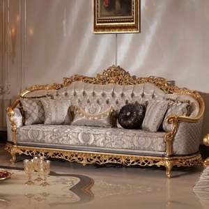 Juego de Sofás Seccionales de Lujo en Blanco Dorado, Diseño Tradicional en Forma de L con Esponja, para Apartamento, Sala de Estar, Estilo Hotel, Indonesia - Product Image 1