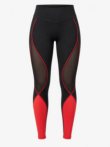 High Waist Color Blocked <b>Leggings</b> Full Length Stretch Knitted Sporty Women's Fitness Pants Black Orange Seamless Yoga Wear - Product Image 4