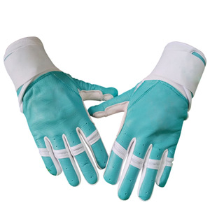 SAAR INDUSTRIES White Teal Original Leather Long Cuff Batting Gloves Breathable Eco-Friendly Lightweight <b>Hook</b> Loop Closure - Product Image 3