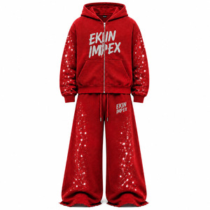 Conjunto de Sudadera con Cremallera y Pantalones Largos de Pierna Ancha, Corte Regular, 100% Algodón, OEM, ODM, Marca Privada, Ropa Urbana Premium - Product Image 3