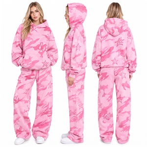 Conjunto de Sudadera Oversize y Pantalones Holgados de Forro Polar, Ropa Casual de Invierno, Sudadera con Capucha Estampada, Conjunto Deportivo de Forro Polar de Algodón Grueso - Product Image 5