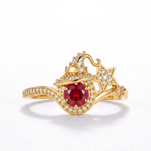Anillo de Moissanita Tallada con Forma de Sombrero de Bruja, Estrella Celestial, Piedra de Nacimiento, Plata de Ley 925, Bañado en Oro, Engaste de Garras, Certificado GRA, para Mujer - Product Image 6