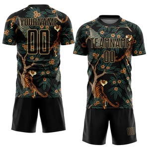 Maillot de football personnalisé noir et or vieilli motif tigre paon par sublimation, respirant, pour homme, entraînement, fournisseur de vêtements de sport - Product Image 5