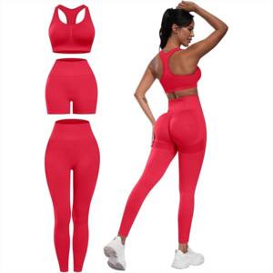 Ensemble de sport 3 pièces pour femme : Leggings extensibles quatre directions couleur unie, soutien-gorge de sport et ensemble de yoga personnalisable – Prix de gros - Product Image 3