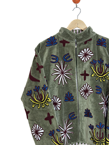 Custom Boho Floral Embroidered <b>Velvet</b> Suzani <b>Quilted</b> Eco-Friendly Breathable Cotton Women's Open Front Vintage Indian Handmade - Product Image 4