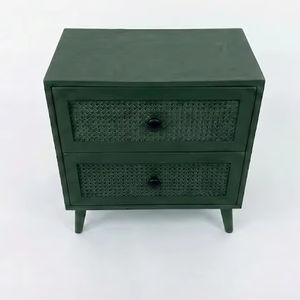 โต๊ะข้างเตียงไม้ยางพาราและไม้เอ็มดีเอฟวีเนียร์โอ๊ค 2 ลิ้นชัก ดีไซน์ทันสมัย เป็นมิตรกับสิ่งแวดล้อม พร้อมรายละเอียดตกแต่งหวาย สำหรับห้องนั่งเล่น - Product Image 1