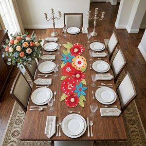 Embroidered Floral <b>Table</b> <b>Runner</b> Bohemian Home Decor Washable Red Yellow Blue Pattern - Product Image 4