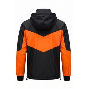 Veste coupe-vent à haute visibilité avec blocs de couleur Chevron, veste de sport à capuche orange pour homme, veste d'entraînement en plein air, veste décontractée zippée - Product Image 2