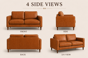 Leather <b>Sofa</b> for Moroccan Living Room Style Cognac Genuine Leather Couch Boho Exotic Design Warm Tone Lounge Furniture - Product Image 3