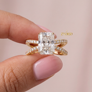 Radiant Cut Lab Grown Diamond VVS2 Clarity 1 Carat 925 Silver Luxury Engagement <b>Ring</b> with <b>Split</b> Shank Band for Wedding & Party - Product Image 1