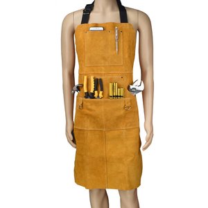 PU Sleeveless Bib <b>Apron</b> with Multiple Pockets Lightweight & Durable for Work Use Orange Color - Product Image 1