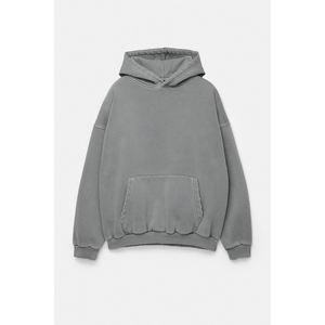 Sweat à capuche ample en jersey de coton brossé épais, délavé style vintage, à manches longues, coupe décontractée, avec cordon de serrage et finition délavée - Product Image 3