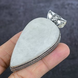 Pendentif en forme de goutte d'eau en pierre de lune arc-en-ciel naturelle plaqué argent 925, style bohème vintage, serti de pierres, charme solitaire unisexe - Product Image 2
