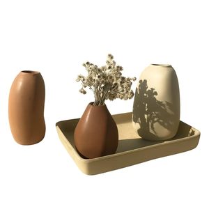 Vase à fleurs en céramique marron moderne, ovale, pour table, décoration florale, centre de table - Product Image 4