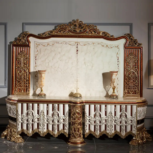 Meuble TV de luxe fait main en bois d'acajou européen, finition dorée, style royal classique, pour salon d'appartement - Product Image 3