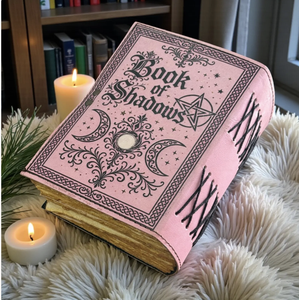 NEW ERA NEO-GM Customizable <b>Pink</b> Leather Book Shadows Grimoire Hardcover Journal Moon Stars Pentagram Design Sewn Binding - Product Image 2