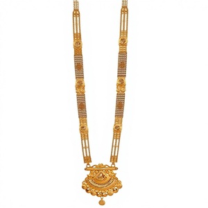 Collier long authentique en or massif 22 carats, style classique indien traditionnel maharashtrien, pour fiançailles et mariage, 41,13g - Product Image 1