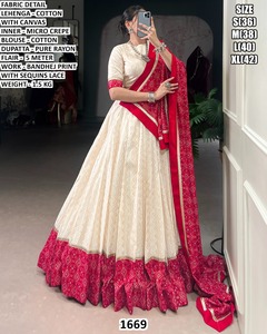 Lehenga traditionnel en coton vert Bandhani Virasat, longueur au sol, pour mariage féminin, avec protection solaire et séchage rapide - Product Image 3