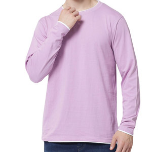 High Quality Long Sleeve T Shirt for Men 100% Cotton Plain Clothes Fashion Men's Breathable Round Neck Long Sleeve T-shirt - Product Image 1