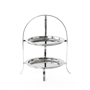 Round Steel Metal <b>Cake</b> <b>Stand</b> with <b>3</b> <b>Tier</b> Silver Plated Eco-Friendly Dishwasher Safe Serving Tray for Birthday Party - Product Image 2