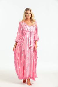 ชุดคาฟตันสไตล์โบฮีเมียนสุดหรูสำหรับผู้หญิงชุดปักลายลูกไม้ชุดปีกค้างคาวชายหาดผ้าเรยอนที่ไหลไม่ลื่น - Product Image 2