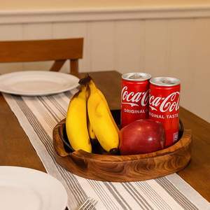 Plateau rond en bois élégant pour hôtel et usage domestique, idéal pour servir des aliments, du café, des buffets, du pain, des gâteaux et des collations, au prix le plus bas - Product Image 4