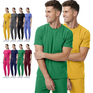 Ensemble d'uniformes médicaux pour infirmières, hauts à col rond, pantalons de jogging à cordon de serrage, tissu extensible doux, ensemble d'uniformes pour infirmières pour clinique - Product Image 1
