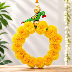 New arrival Round Marigold Garlands With Parrot Design Work Hangings for Diwali, Wedding Haldi, Mehendi Decor Garlands - Product Image 5