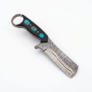 Couteau de boucher en cuivre Damas avec incrustation turquoise, lame fixe, pour la chasse, le camping et les activités de plein air, fabriqué par le fabricant - Product Image 5
