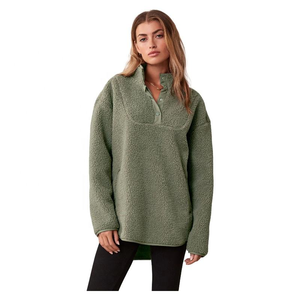 Veste polaire Sherpa demi-zippée haut de gamme pour femme, manteau d'hiver décontracté et chaud pour l'extérieur, vêtement d'extérieur doux et moelleux à plusieurs couches, vente en gros - Product Image 5