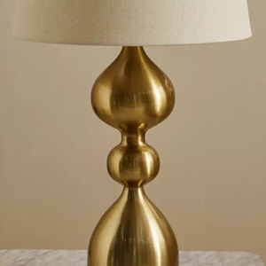 Lampe de table en laiton avec abat-jour en tissu blanc, design moderne, écologique, fabriquée à la main, ampoule halogène AC E27/E14, éclairage décoratif pour la maison - Product Image 3
